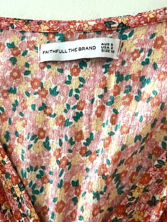 Faithfull Floral Smocked Mini Dress XS Boho Reformation Vibe - Picture 6 of 12